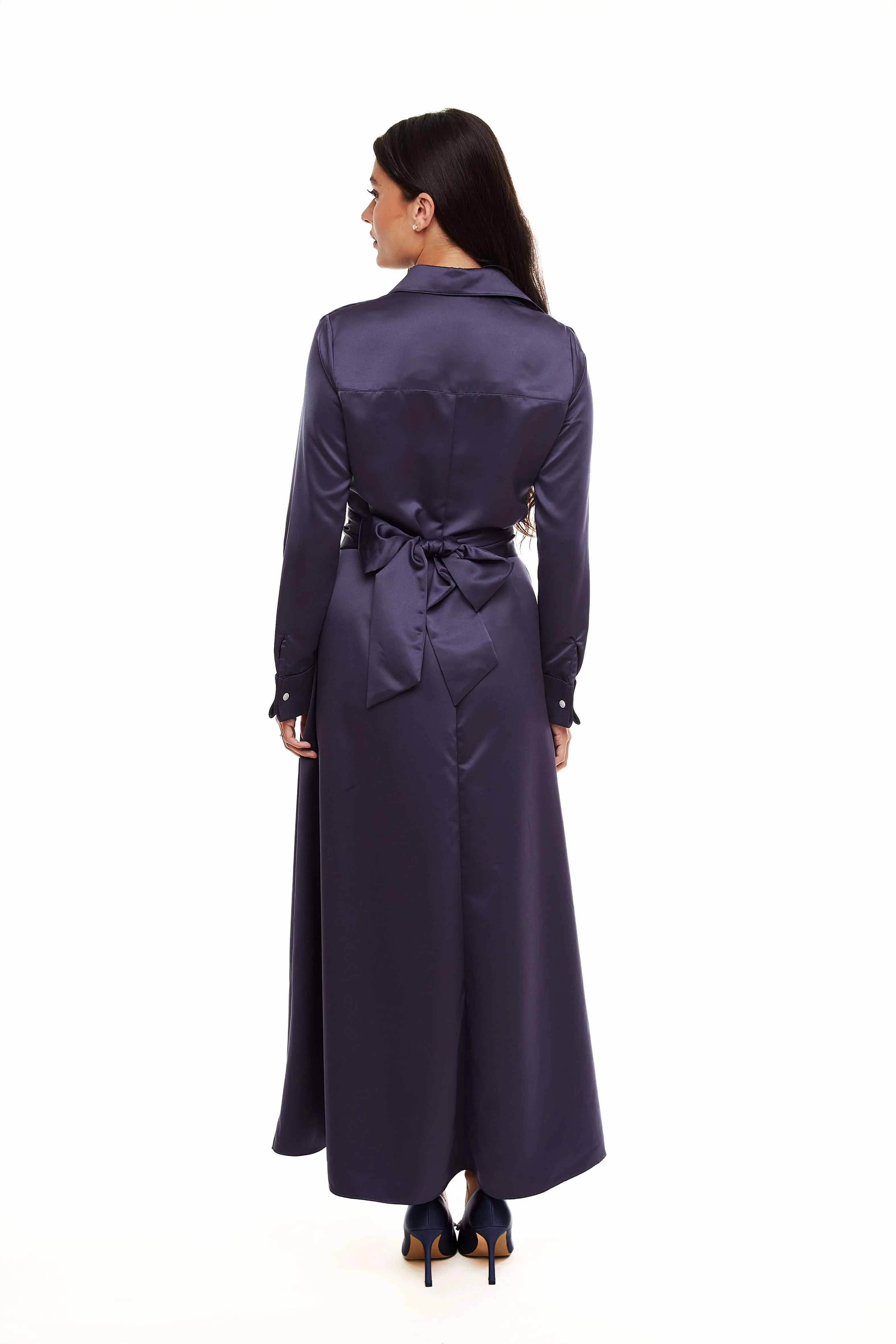 SATIN BELTED MAXI DRESS