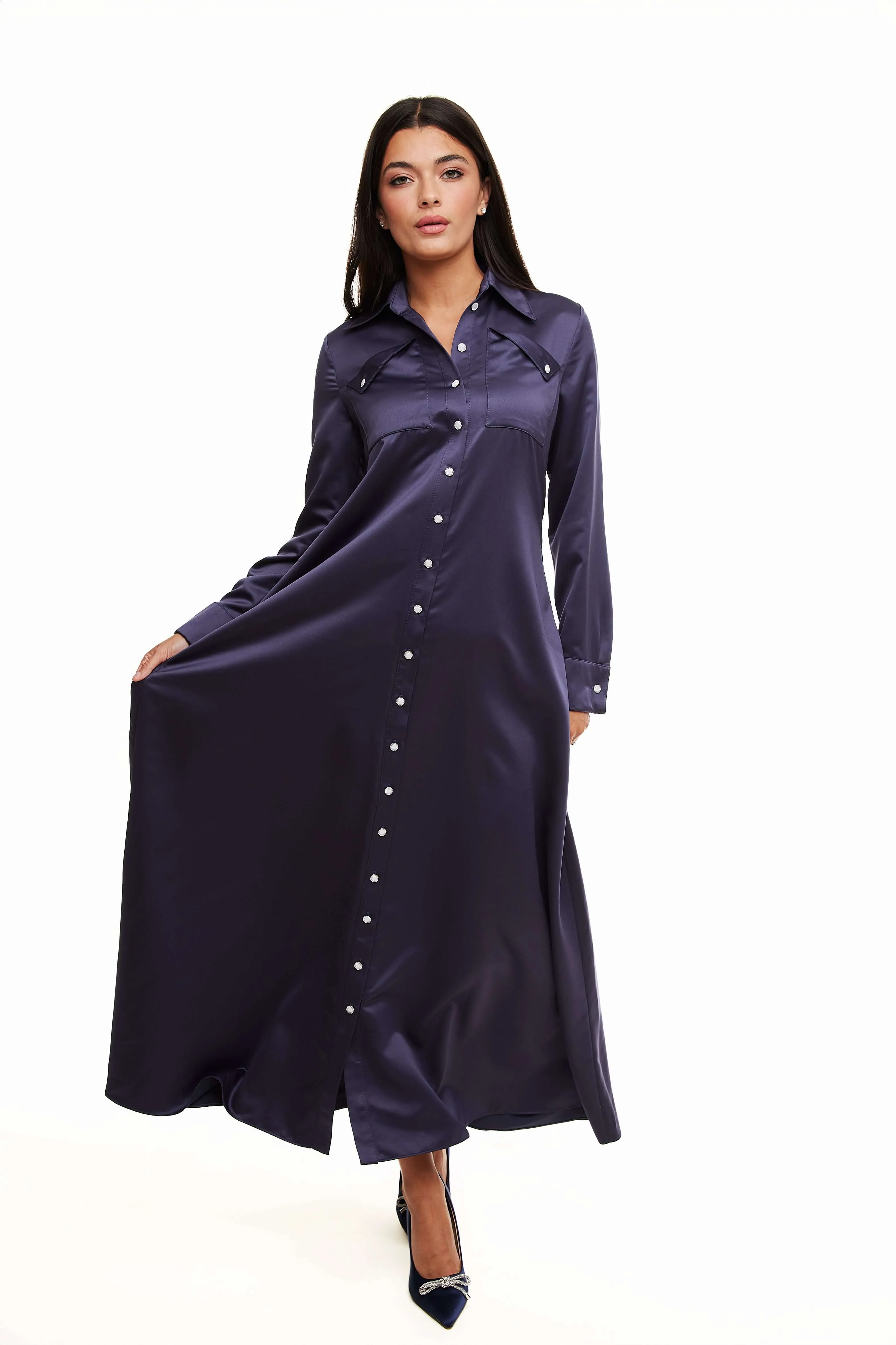 SATIN BELTED MAXI DRESS