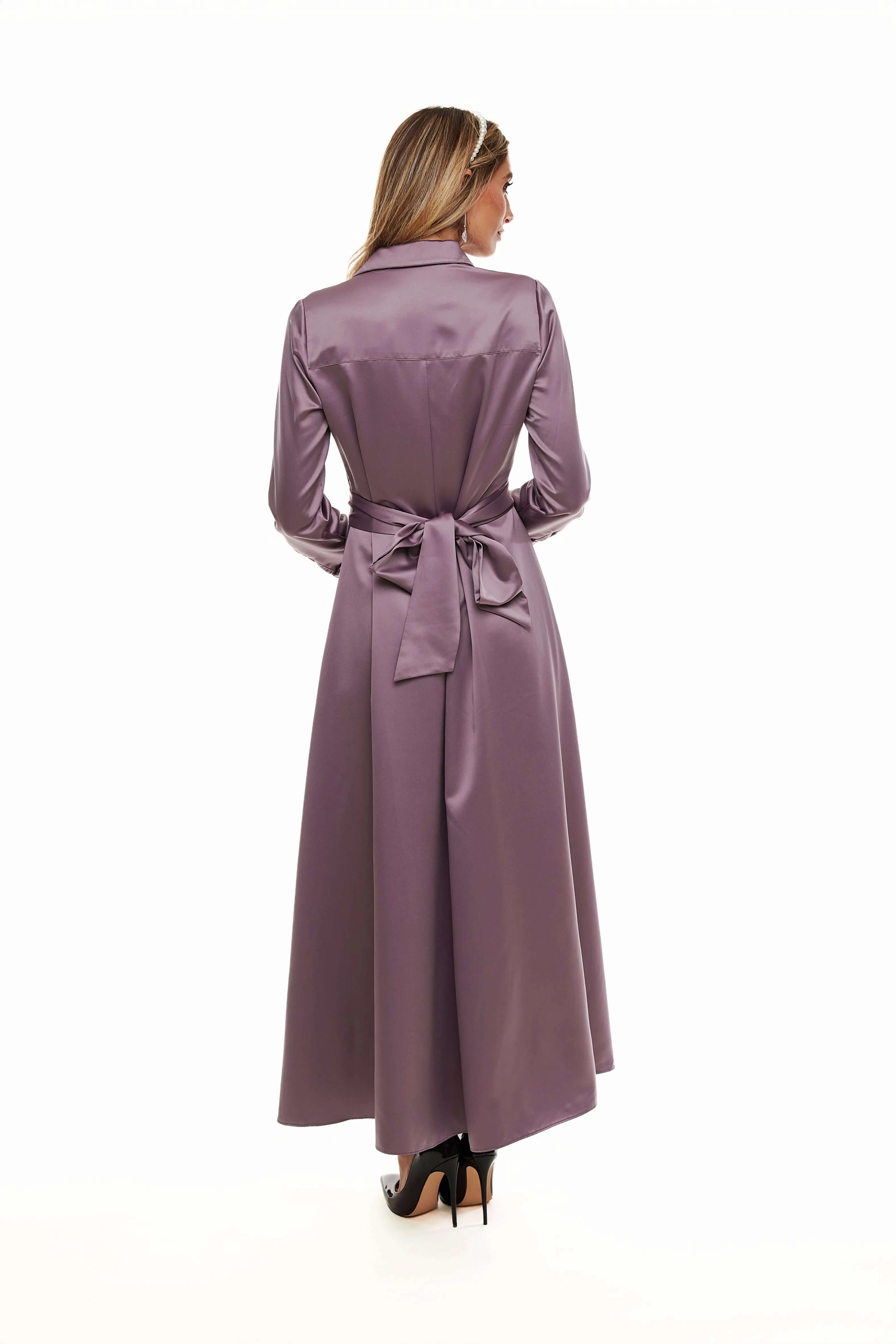 SATIN BELTED MAXI DRESS