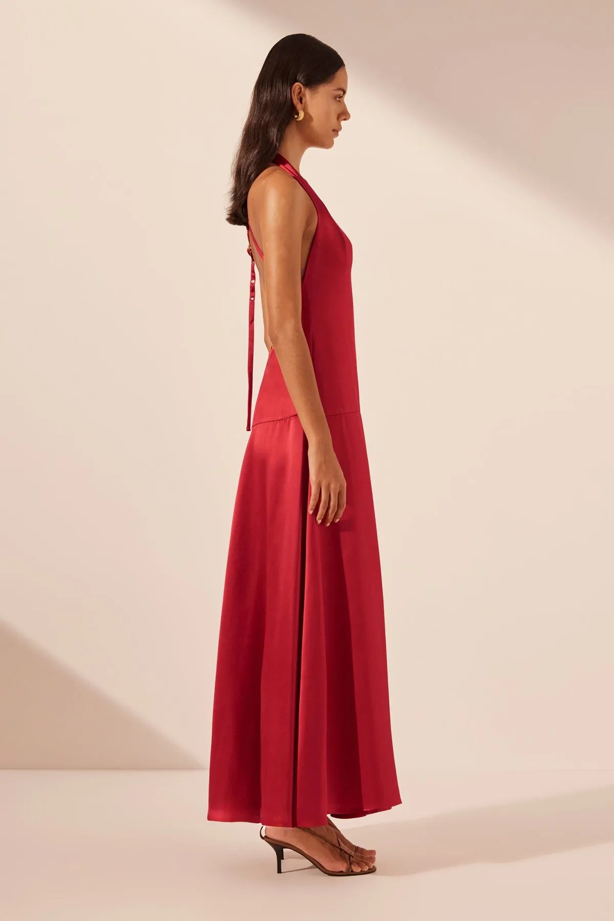 SAVANNA HALTER OPEN BACK MAXI DRESS - CHILLI