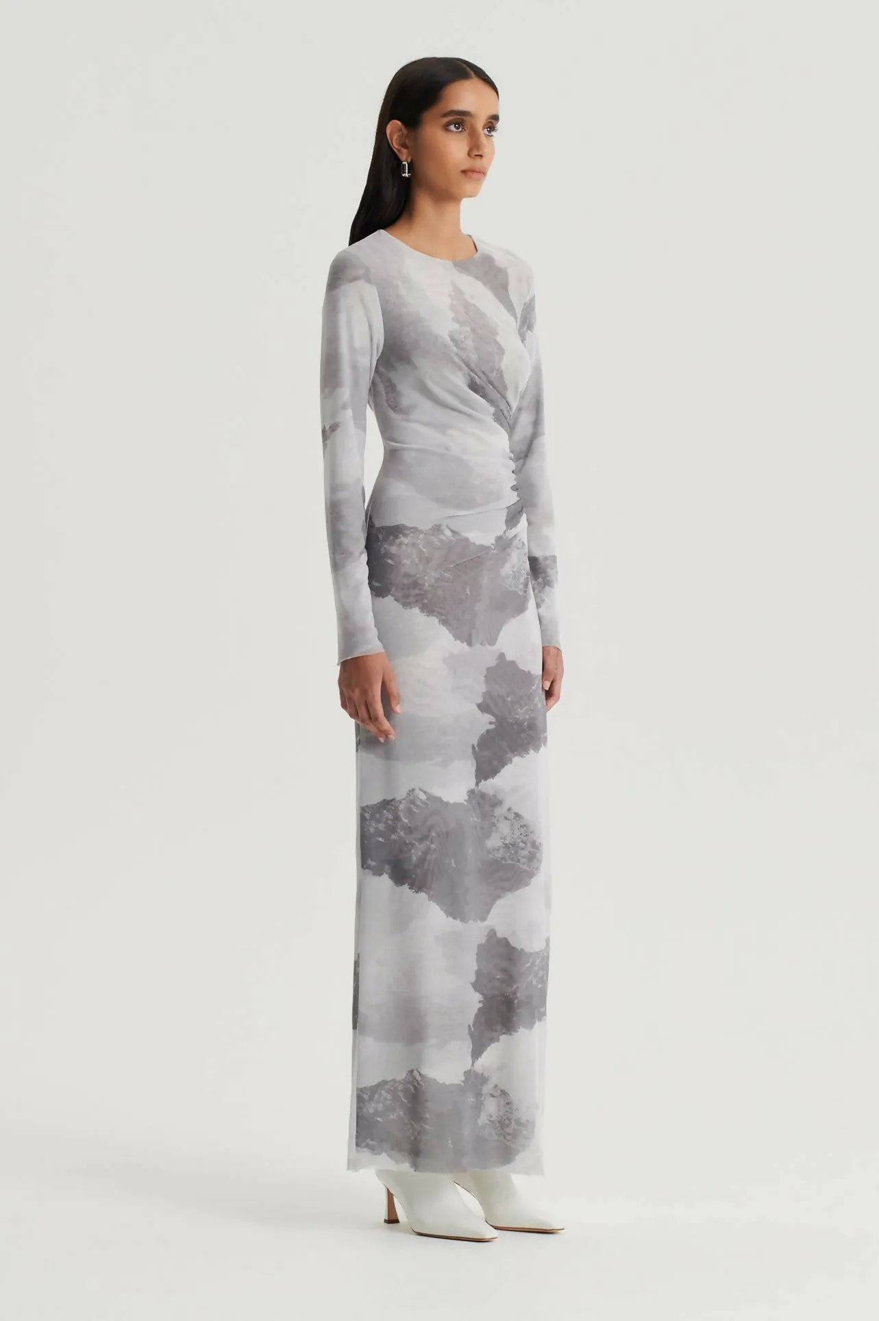 Scanlan Theodore Cloud Mesh Print Dress in Grey