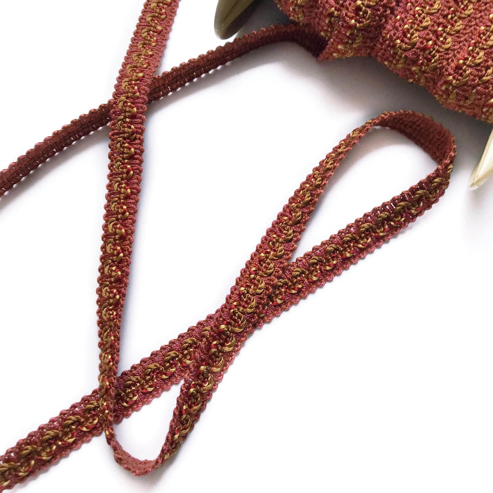 Scarlet and Brown High Quality Decorative Gimp Trim by the yard
