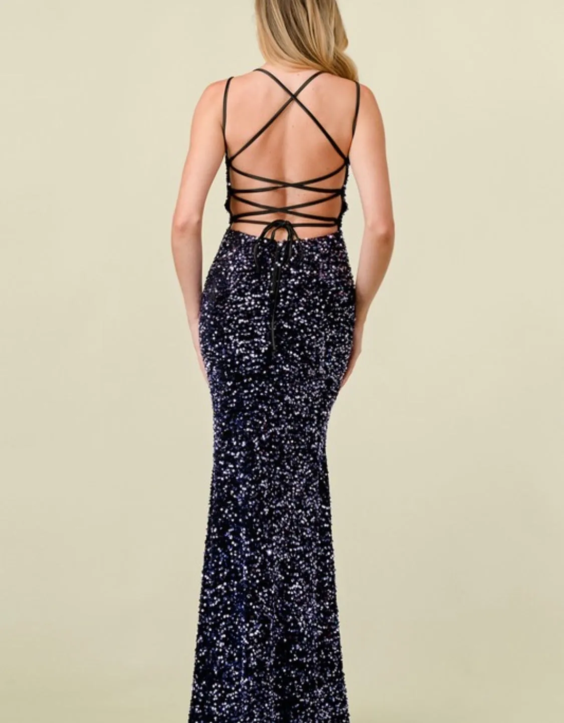Sequin Cross Back Mermaid Maxi Dress | Stunning (C64)