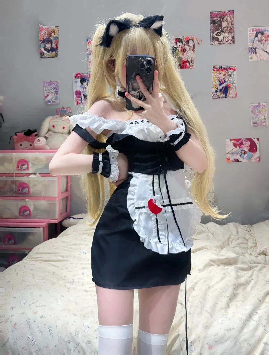 Serendipity Sexy Bleeding Heart Corset Black White Cosplay Maid Dress