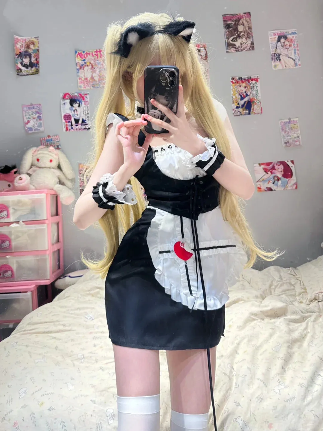 Serendipity Sexy Bleeding Heart Corset Black White Cosplay Maid Dress
