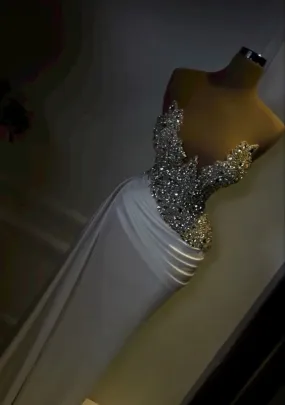 Sheath sexy white dress with diamond evening Dress      fg6777