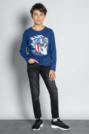 Skull Navy Long Sleeve T-Shirt