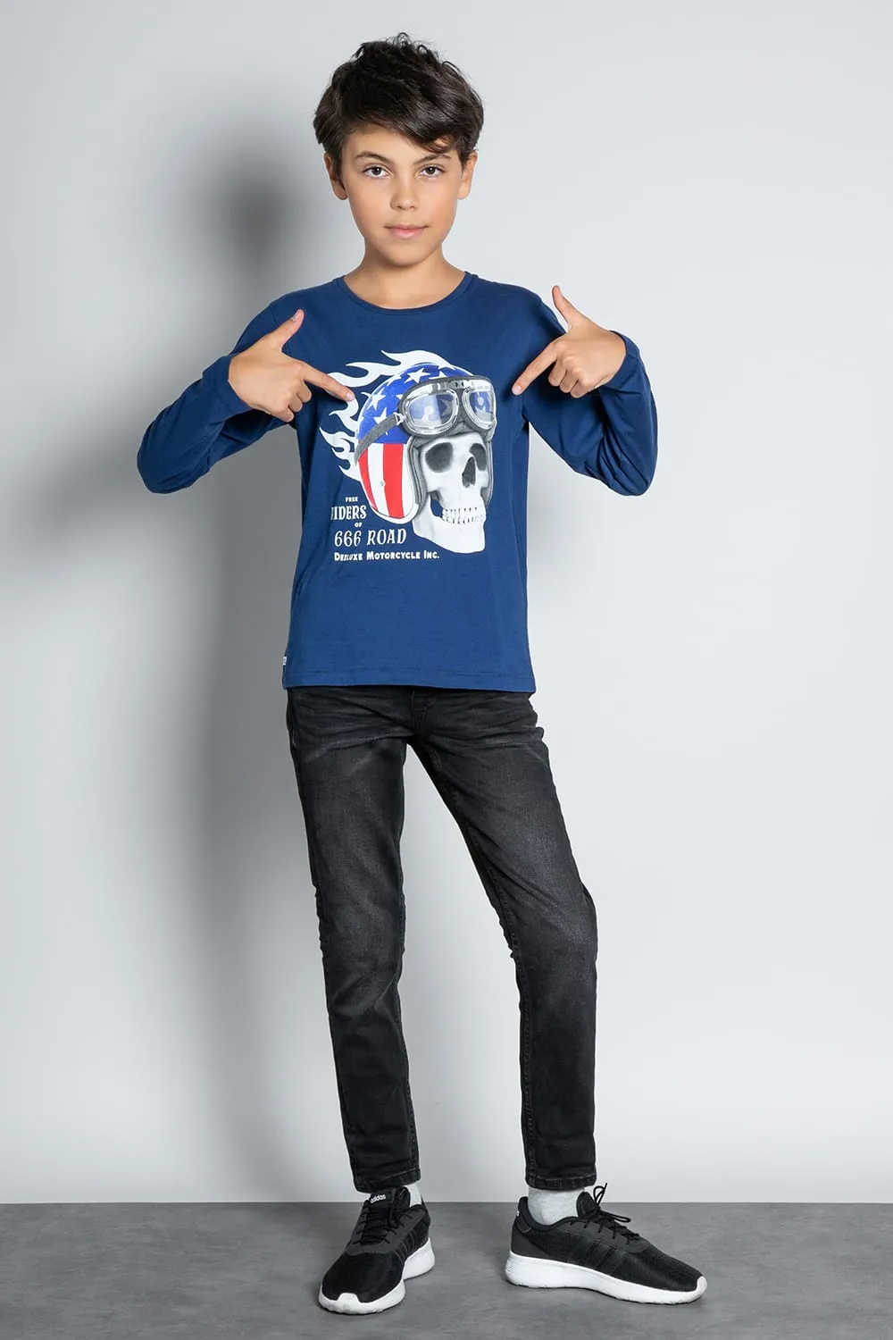 Skull Navy Long Sleeve T-Shirt