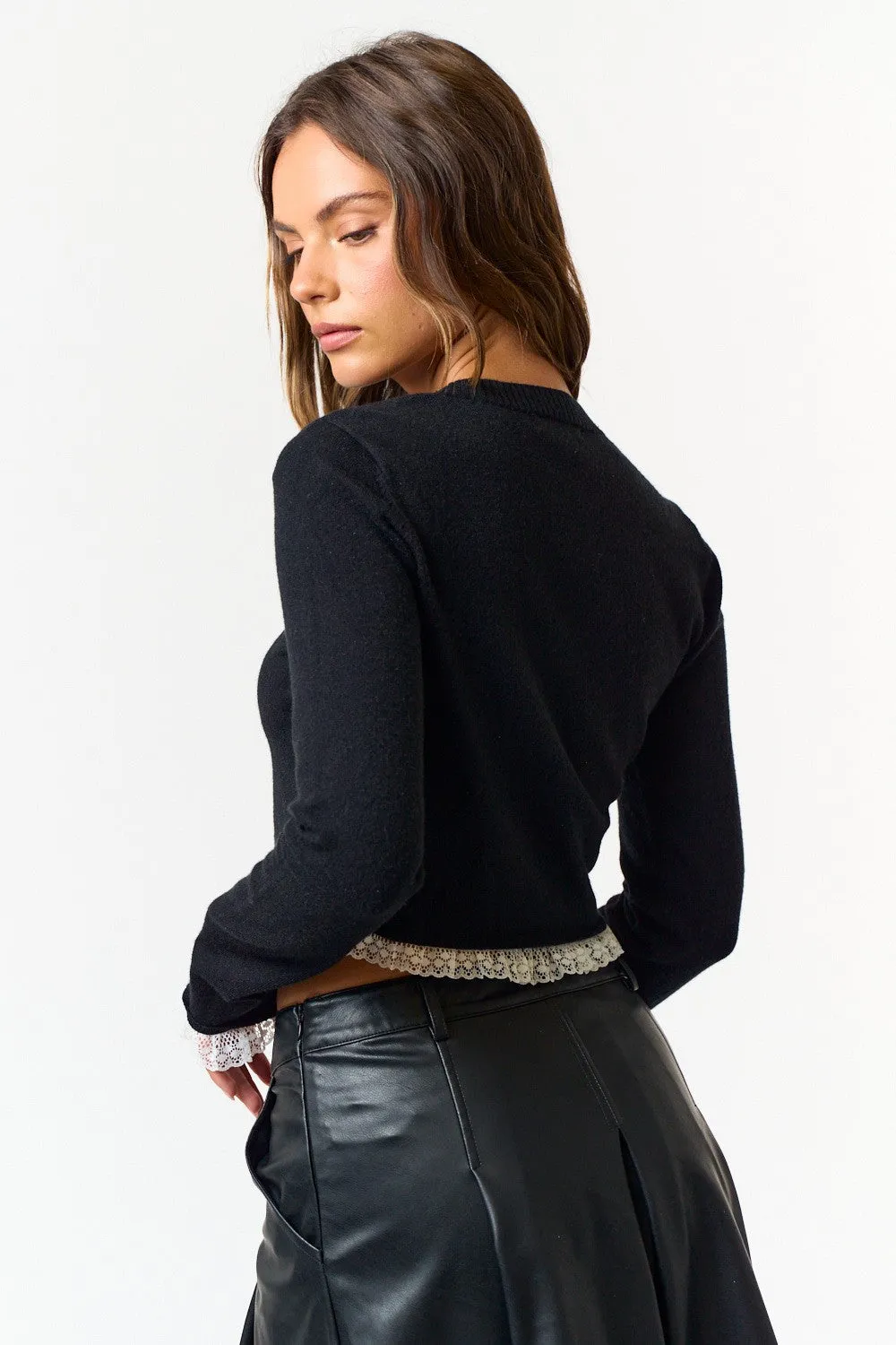 Sweater Top With Lace Trim