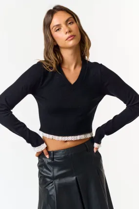 Sweater Top With Lace Trim