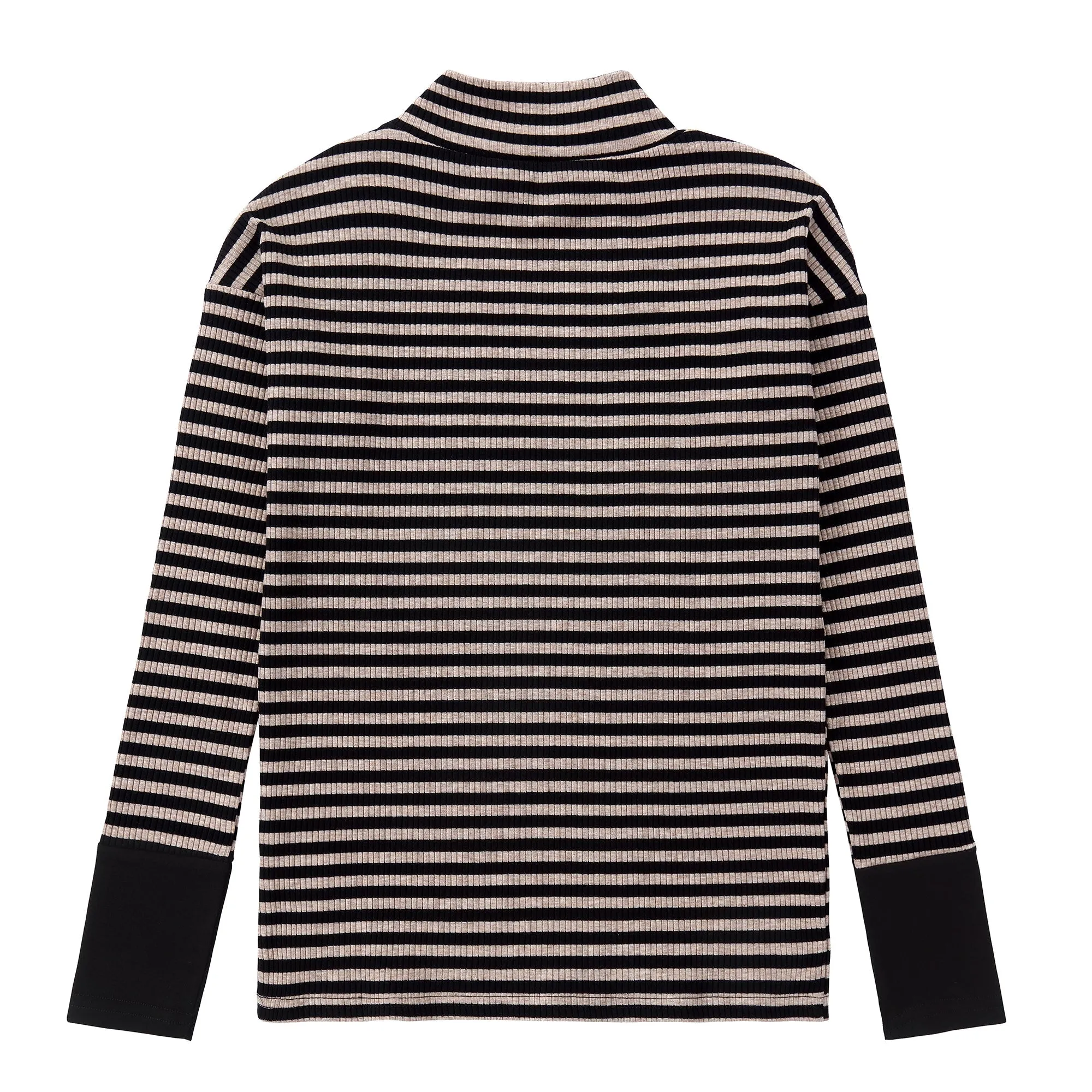 Teens Brown and Black Ribbed Striped Drop-shoulder Turtleneck