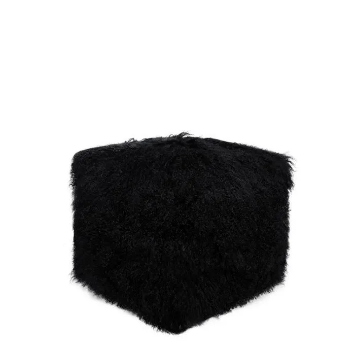 Tibetan Lamb Fur Pouf Black