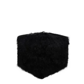 Tibetan Lamb Fur Pouf Black