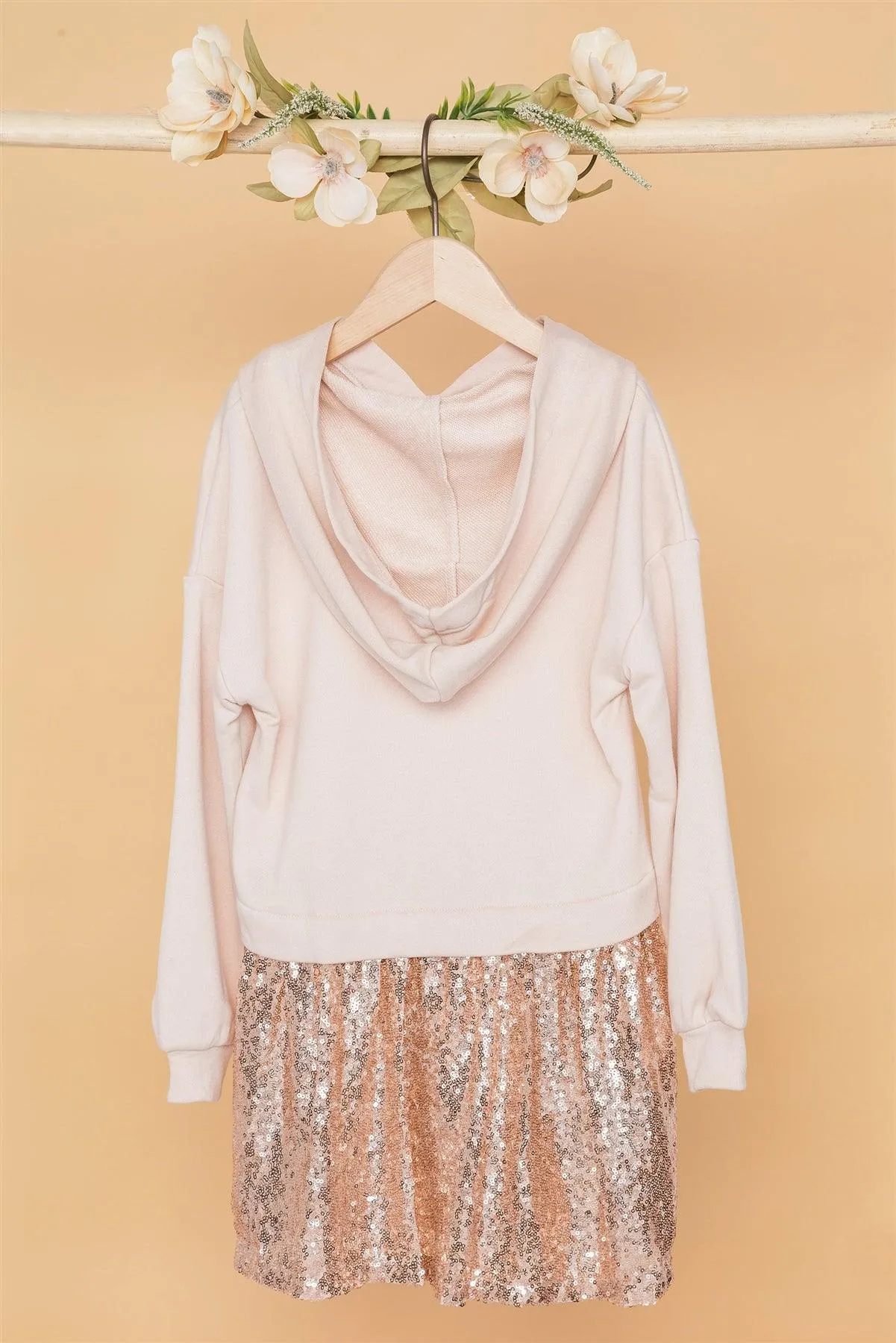 Toddler Girls Ivory Rose Gold Sequin Long Sleeve Combo Top Dress /1-2-2-1
