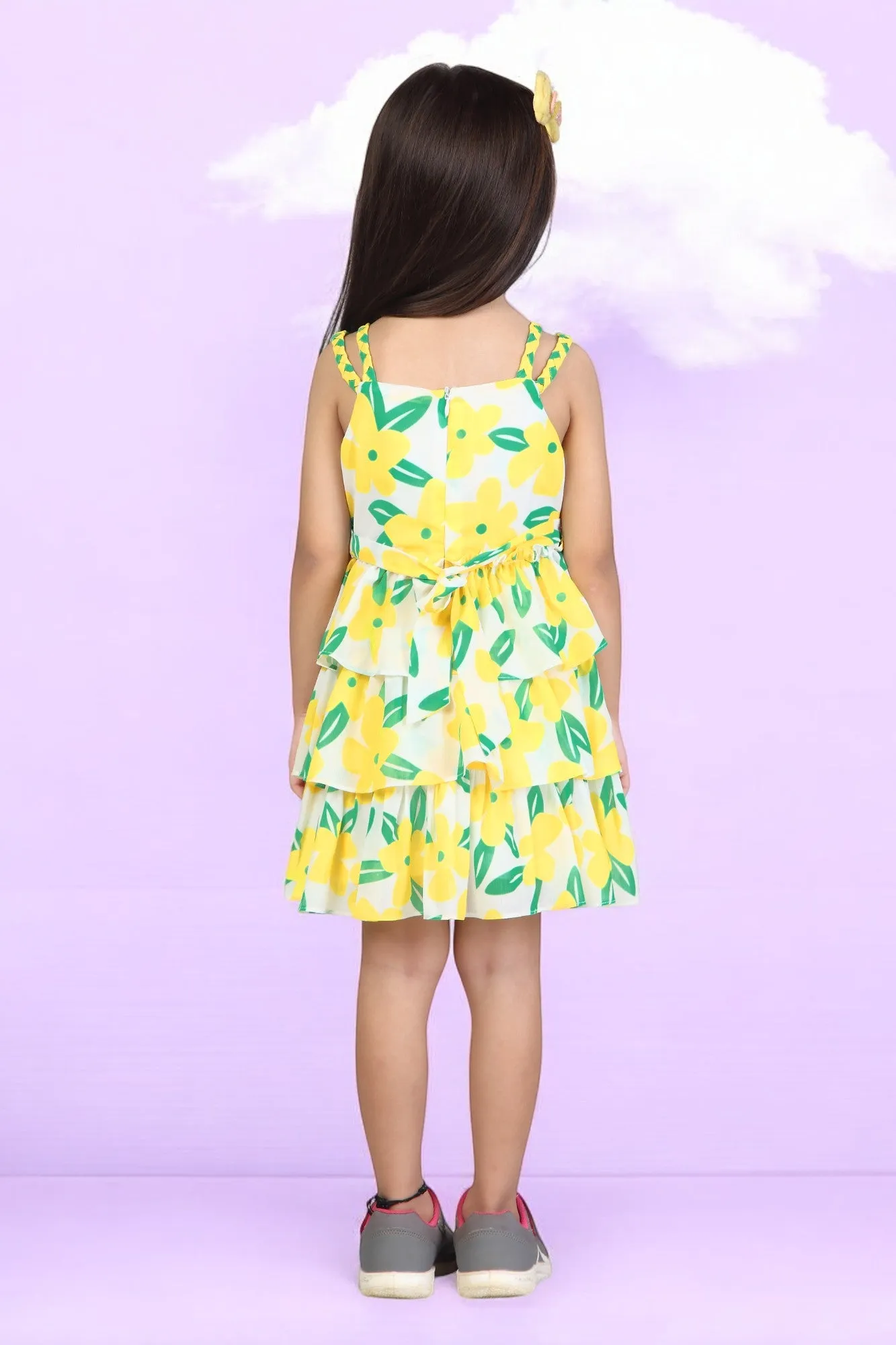 Tressel Kids Yellow Leafy Floral Yellow Skirt Set