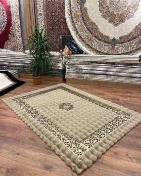 Unique Beige Ultra Soft Faux Fur Area Rug, Luxury Living Room Elegance