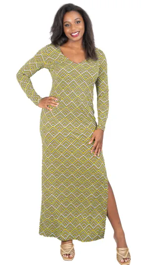 Vertigo Print Maxi Dress VC32459LD-Arrow Lemon