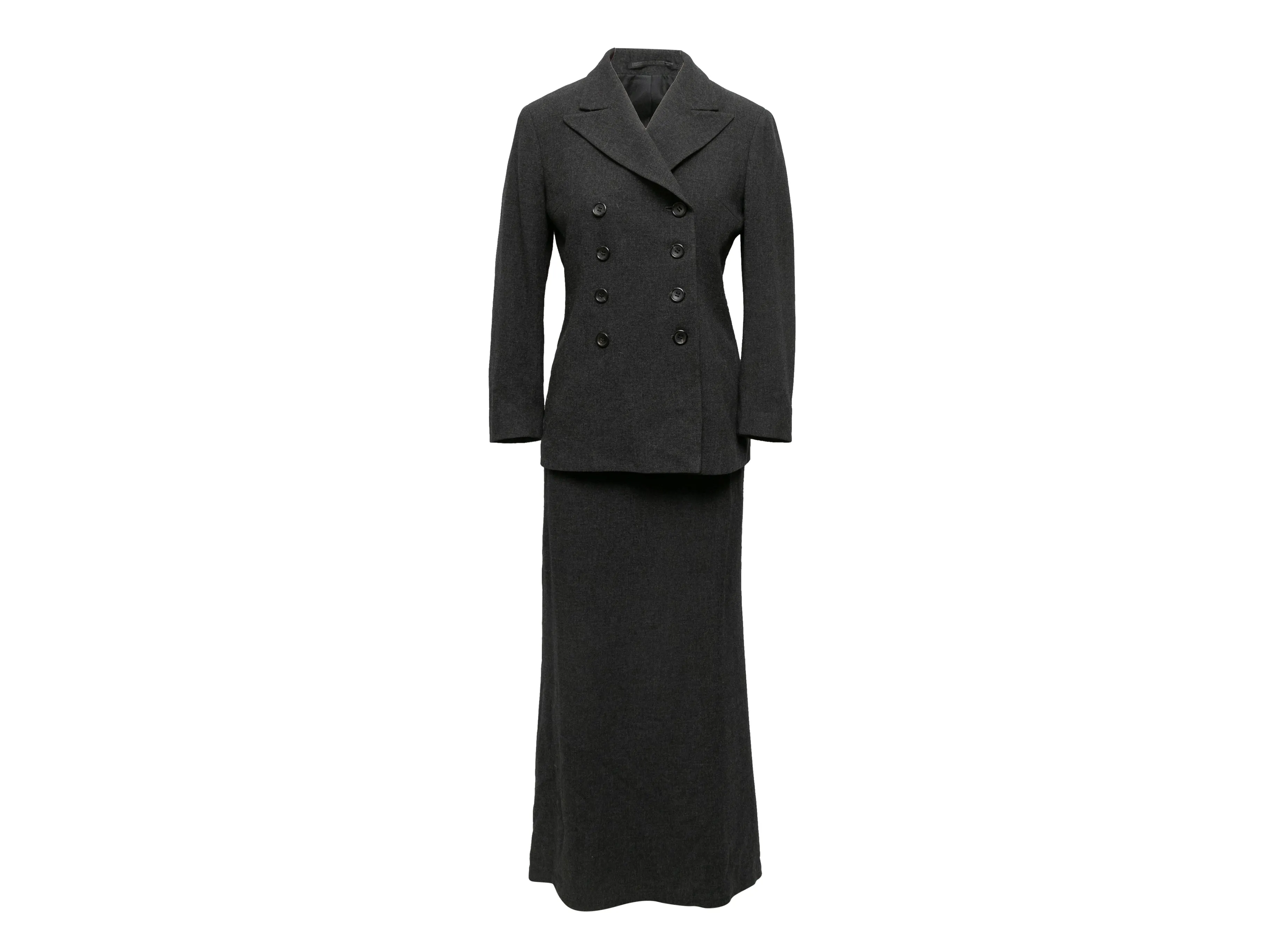 Vintage Charcoal Yohji Yamamoto Noir Wool Maxi Skirt Suit Designer Size 3