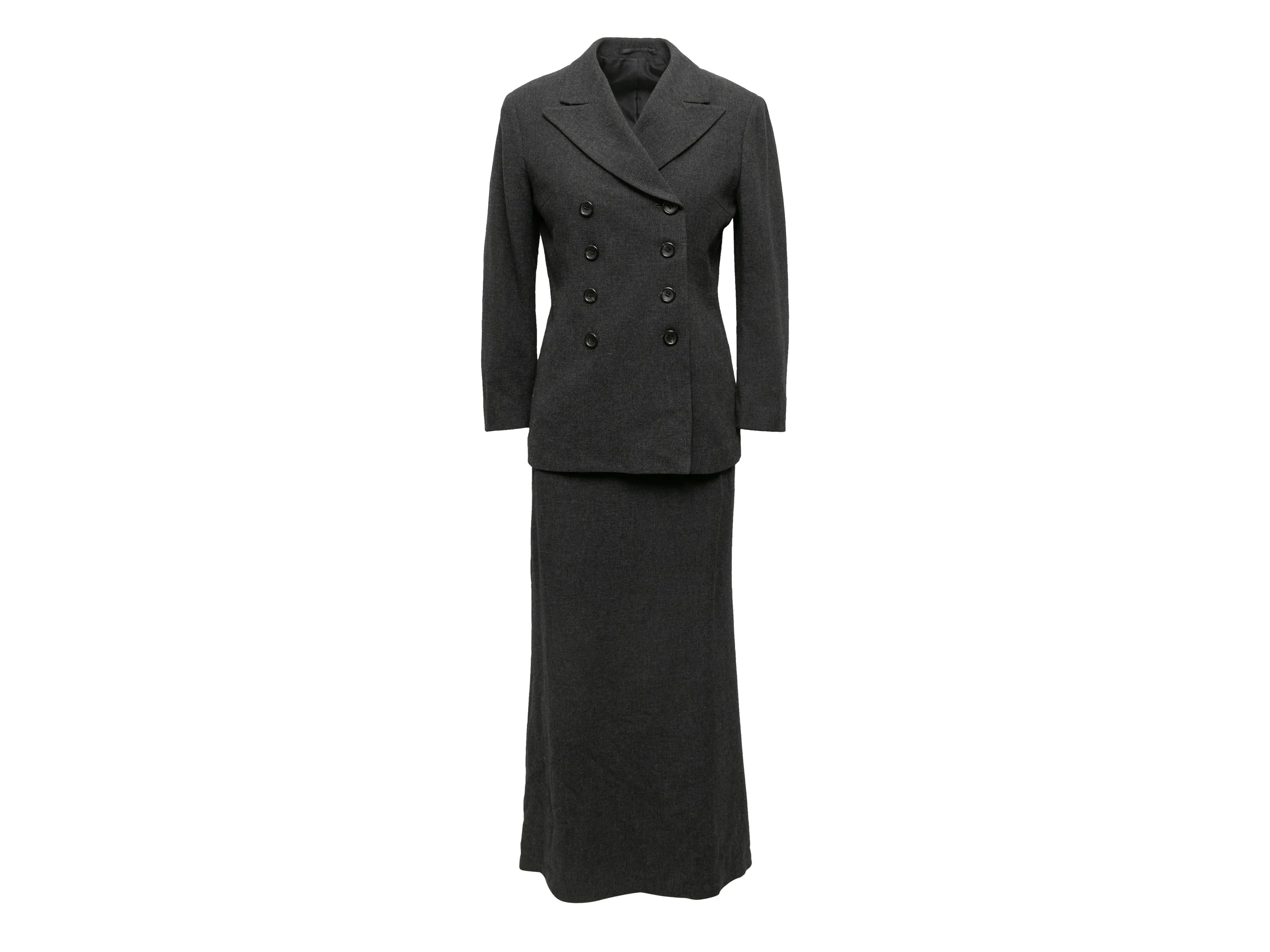 Vintage Charcoal Yohji Yamamoto Noir Wool Maxi Skirt Suit Designer Size 3