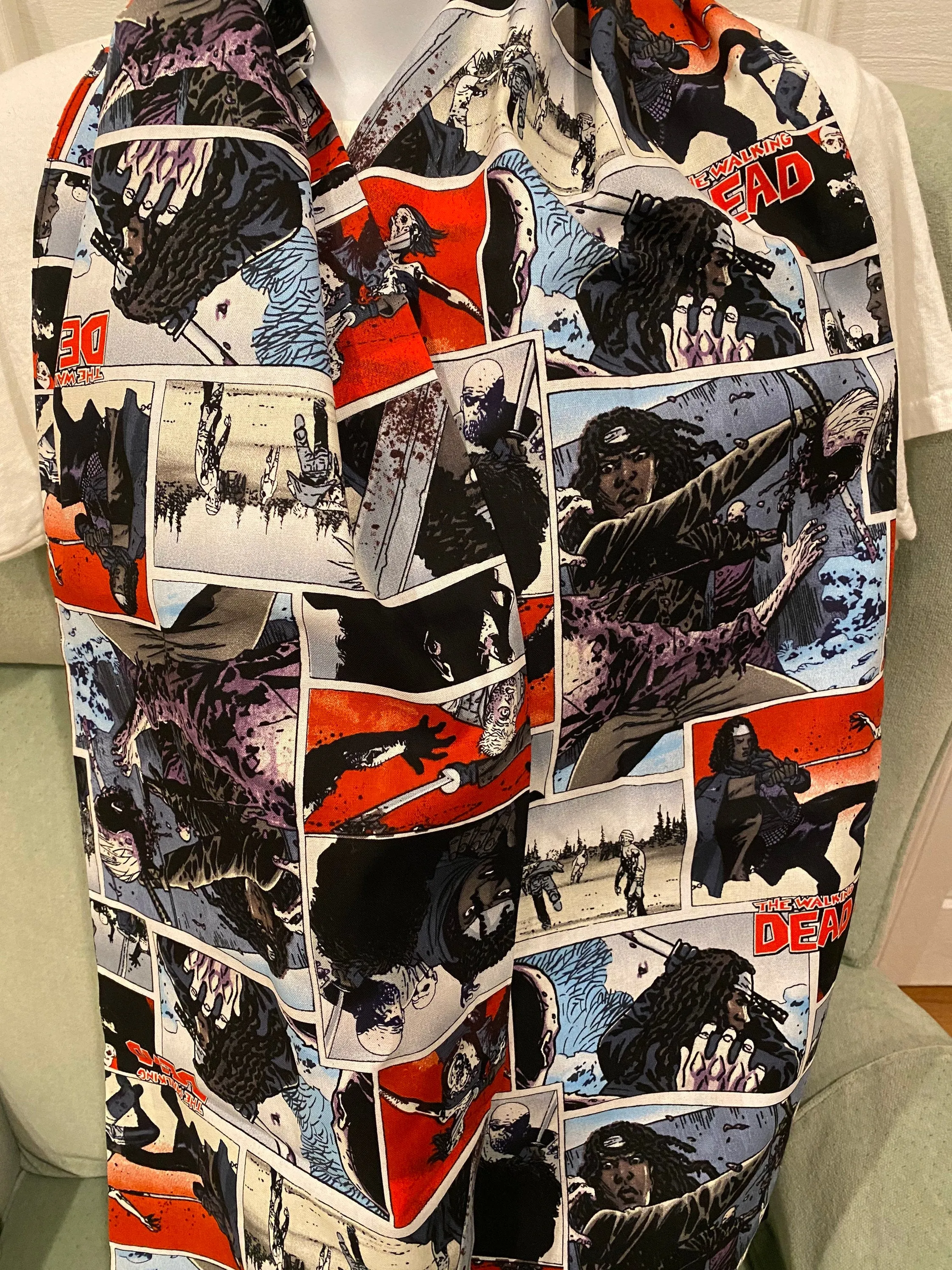 Walking Dead Infinity Scarf - Handmade Print Accessory | Zombie Apocalypse Fashion | Unique Undead Gift
