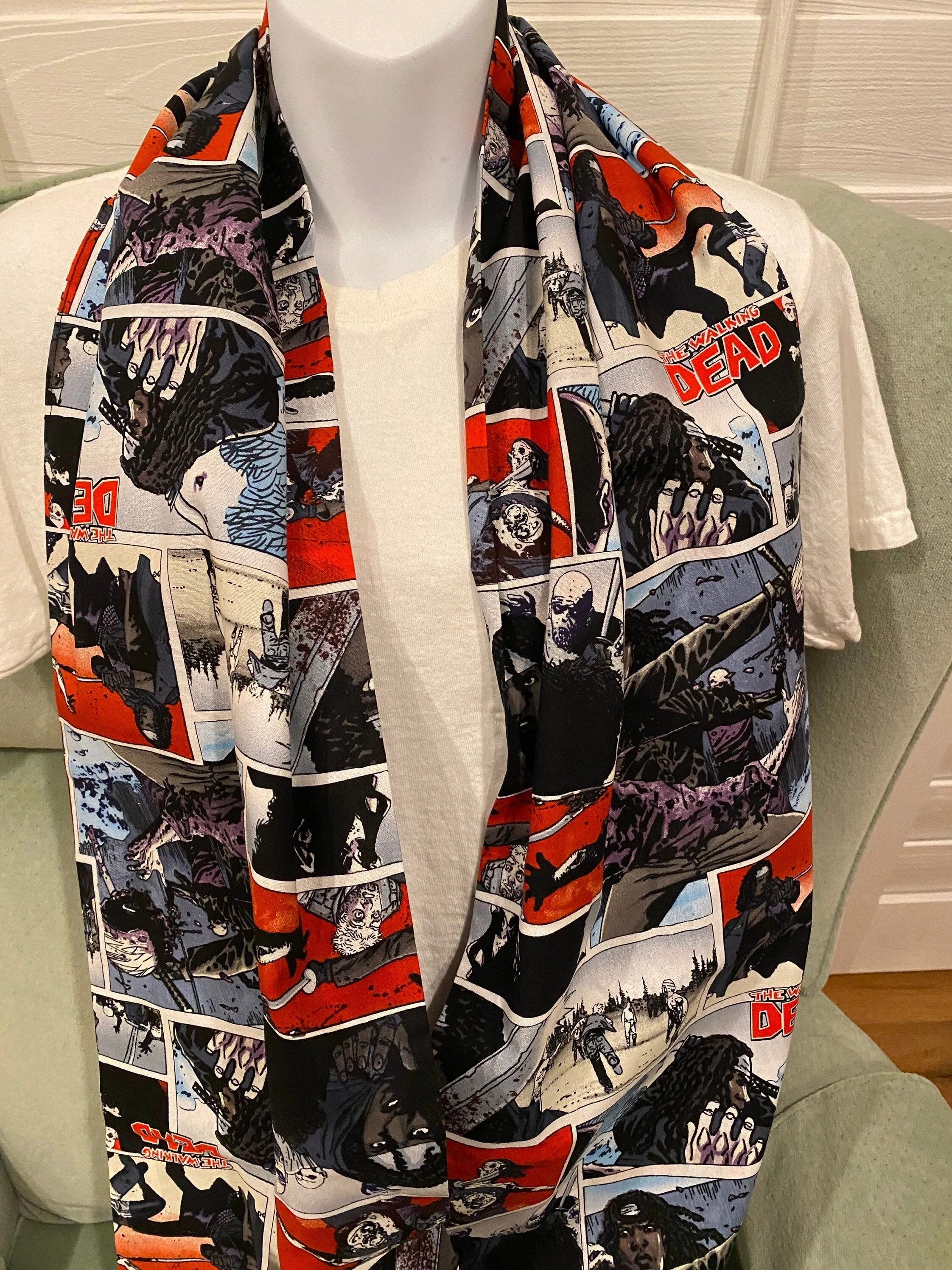 Walking Dead Infinity Scarf - Handmade Print Accessory | Zombie Apocalypse Fashion | Unique Undead Gift