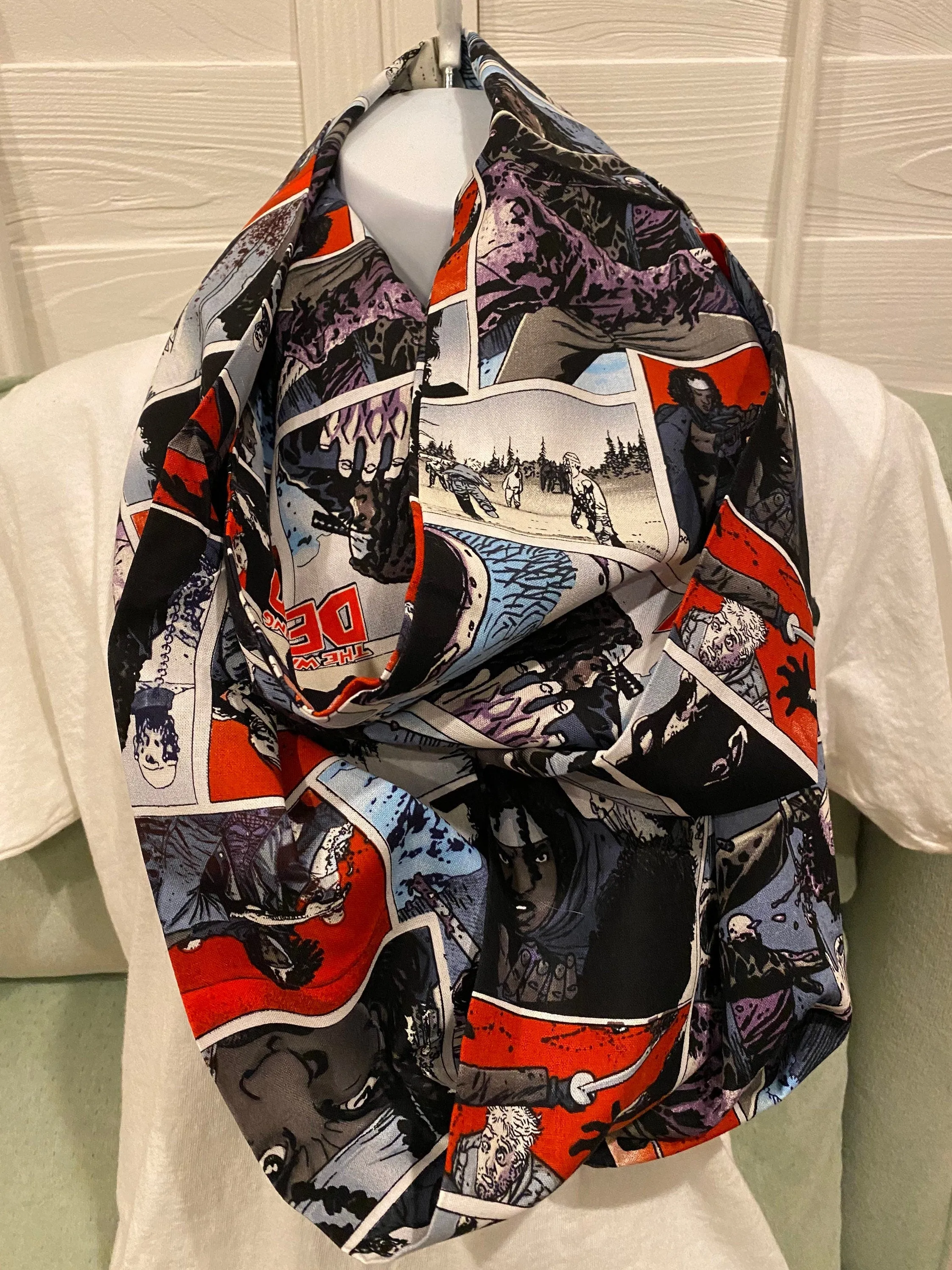 Walking Dead Infinity Scarf - Handmade Print Accessory | Zombie Apocalypse Fashion | Unique Undead Gift