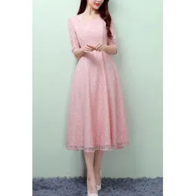 Women Lovely Knee Length Sqaure Neck Slim Waist A-Line Party Evening Dress - C3382JPD