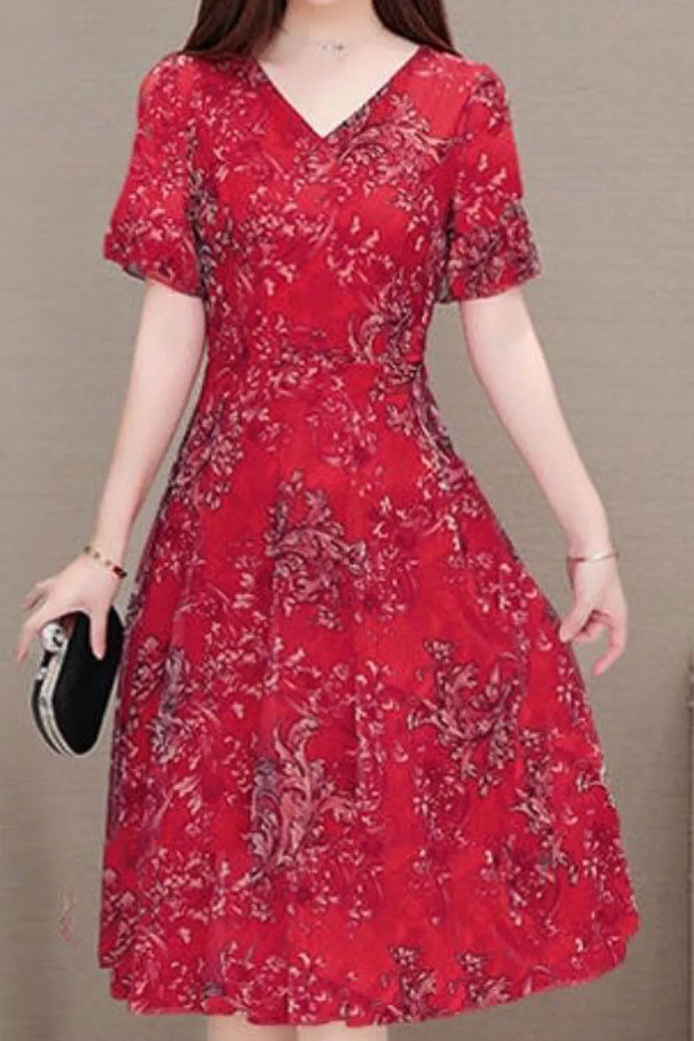 Women Superb V-Neck Short Sleeve Fashionable & Comfortable Summer A-Line Dress - WD117694