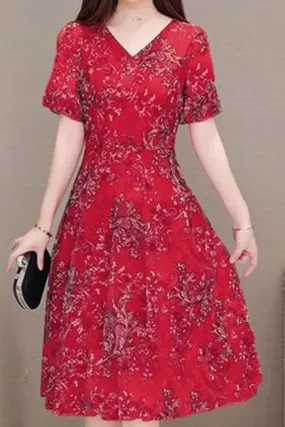 Women Superb V-Neck Short Sleeve Fashionable & Comfortable Summer A-Line Dress - WD117694