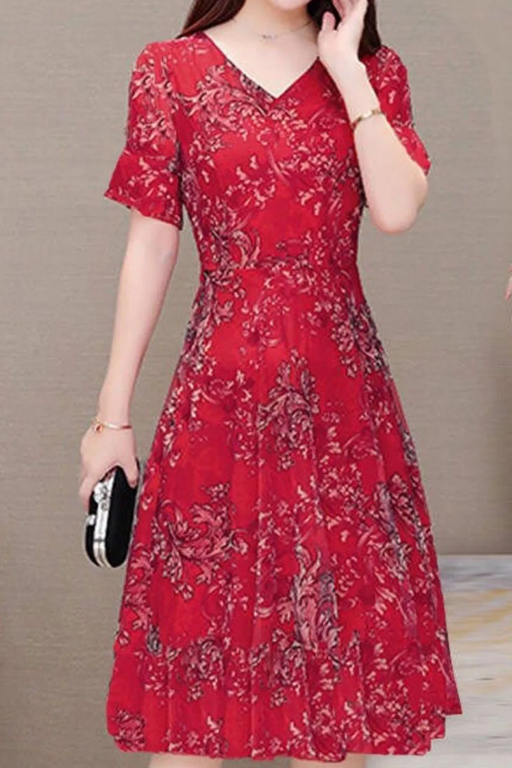 Women Superb V-Neck Short Sleeve Fashionable & Comfortable Summer A-Line Dress - WD117694
