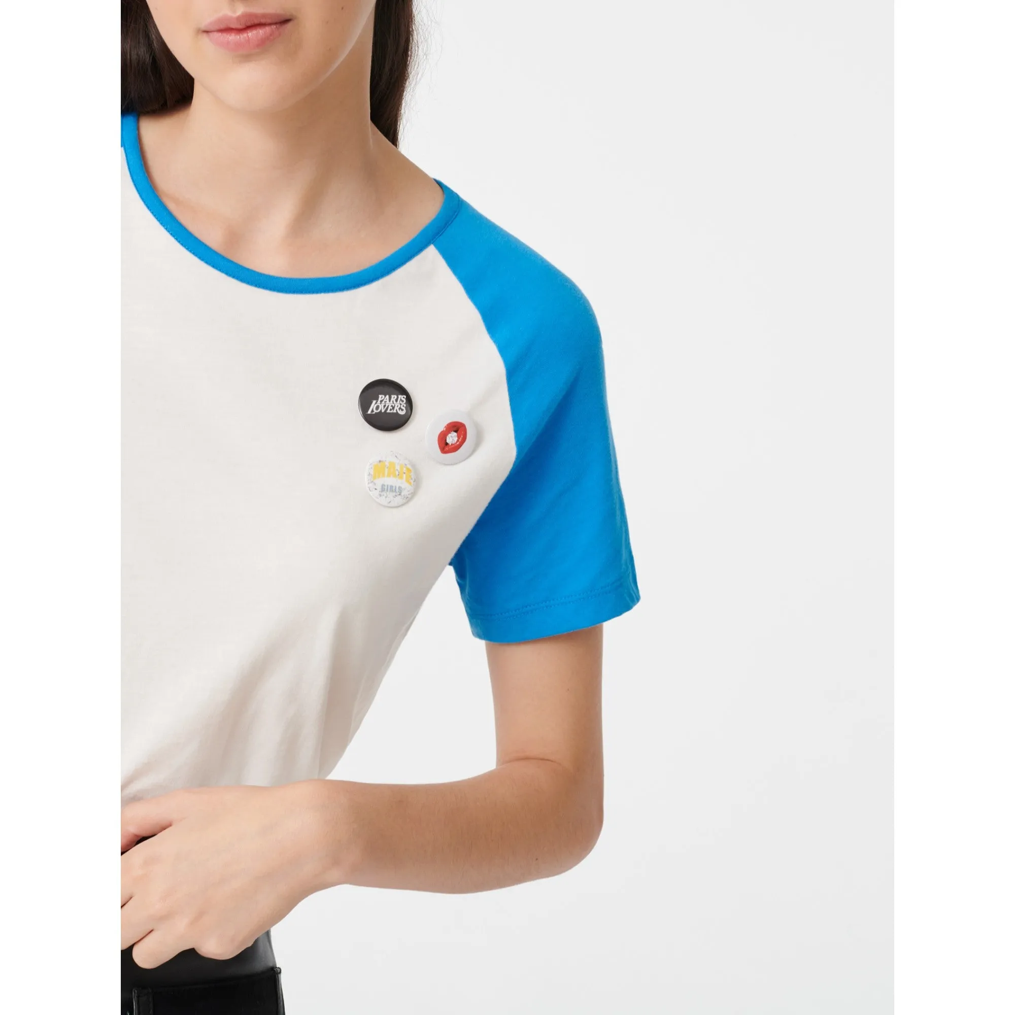 Women T-Shirt With Contrasting Sleeves  - White