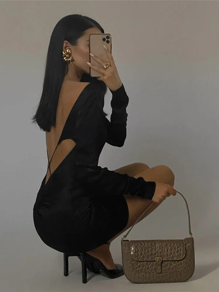 Women's Fashion Round Neck Long Sleeve Dress Bodycon Autumn Winter Mini Club Party Dress - WD8143