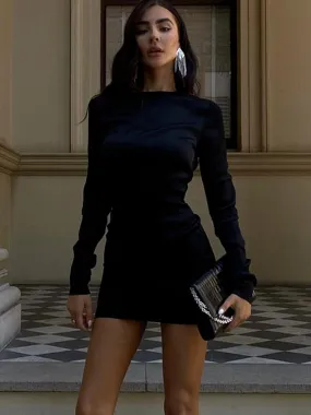 Women's Fashion Round Neck Long Sleeve Dress Bodycon Autumn Winter Mini Club Party Dress - WD8143