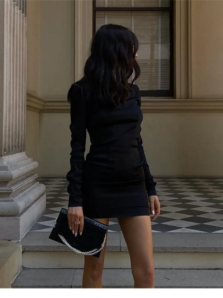 Women's Fashion Round Neck Long Sleeve Dress Bodycon Autumn Winter Mini Club Party Dress - WD8143