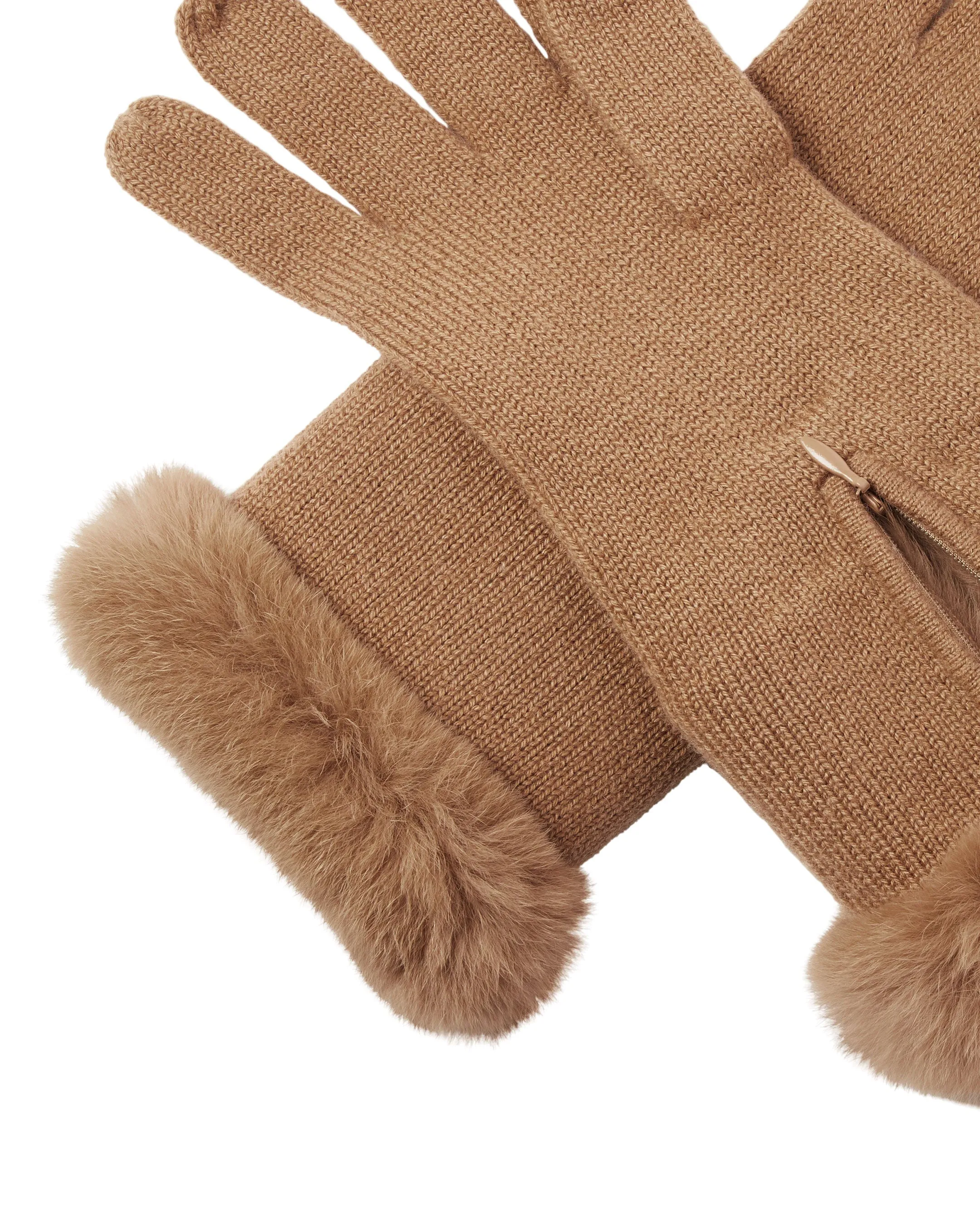 Women's Fur And Cashmere Gloves Dark Camel Brown