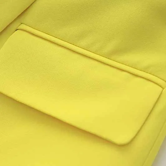 Women's Golden Lion Buttons Yellow Skirts Blazer Suit Jacket   High Waist Skirts Belt Suit