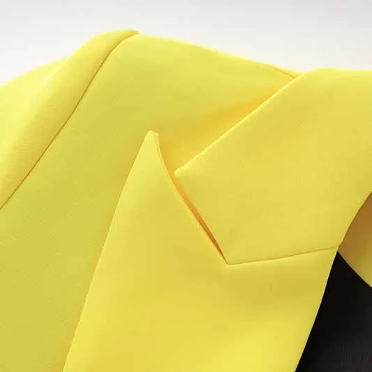 Women's Golden Lion Buttons Yellow Skirts Blazer Suit Jacket   High Waist Skirts Belt Suit