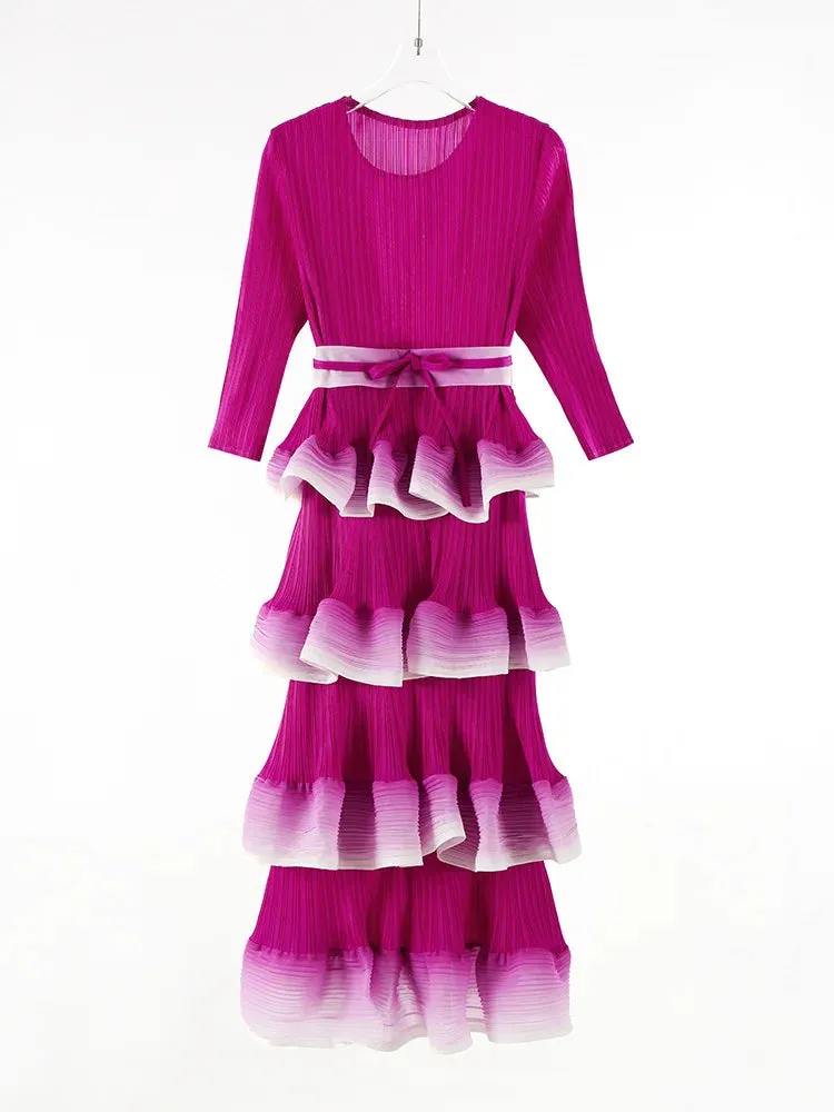 Women's Pleated Tiered Pleated Midi Dress